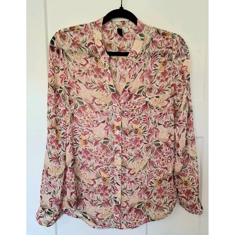 Kut from the Kloth Womens XS Button Up Blouse Floral Boho Cottage V Neck Chiffon